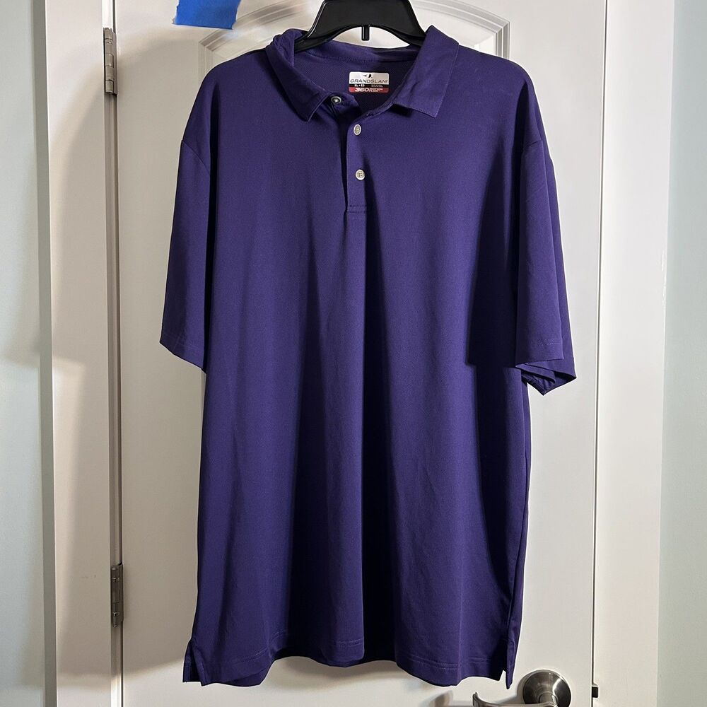 Grand Slam Mens Large Purple Shirt 360 Motion Flow Active Polo Golf Performance